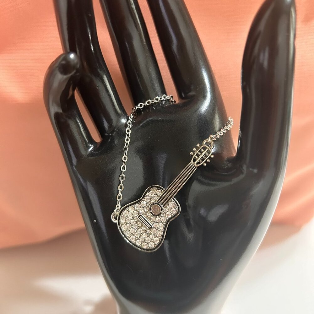 Cookie Lee Guitar Necklace NWT silver tone